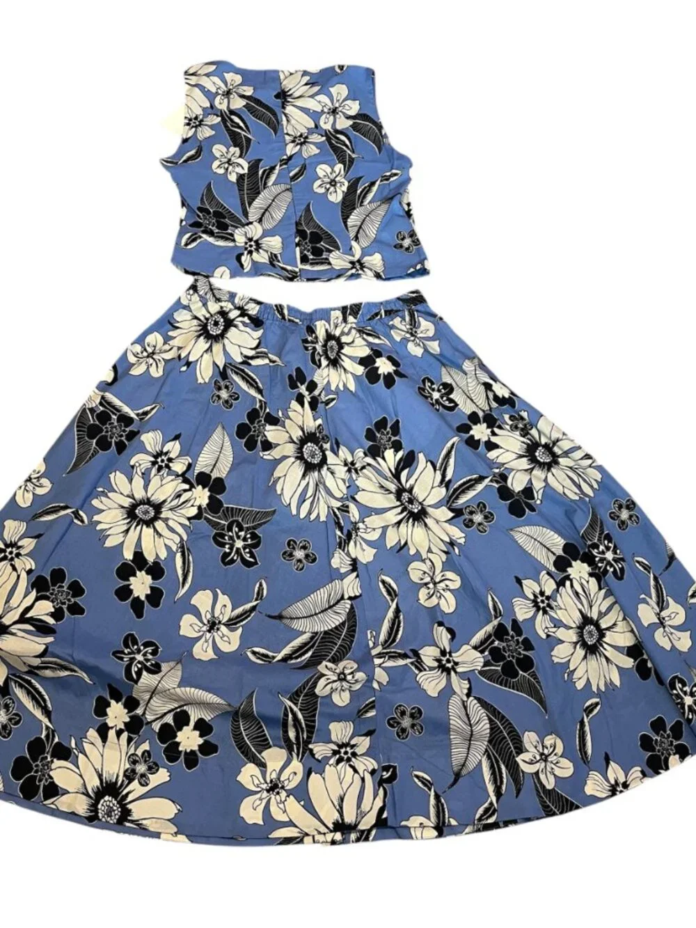 Zara ZW Collection Blue Floral Cotton Co-ord Set Top & Midi Skirt XL Summer NWT - Picture 6 of 8